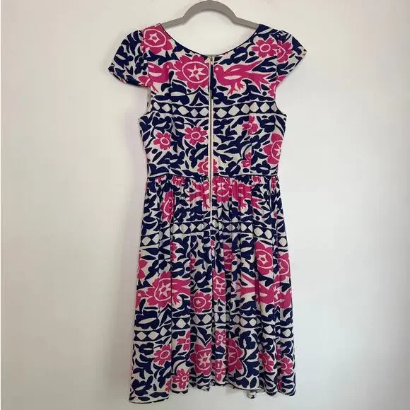 Anthropologie Maeve Peralta Flared Dress Bird Floral Size 2 Pockets Fit & Flare - Picture 2 of 7